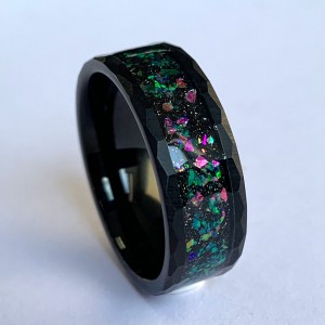 Ouyuan Jewelry Crushed Opal Hammer Black Tungsten Ring