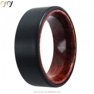 Width Customized Wood Inlay Sand Blast Hammer Tungsten Ring for Men