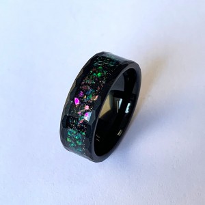 Ouyuan Jewelry Crushed Opal Hammer Black Tungsten Ring