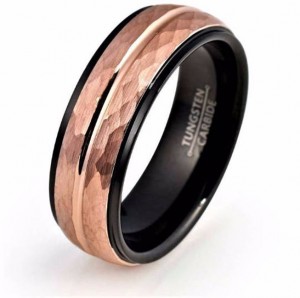 Wholesale Hammered Rose Gold Tungsten Ring Wedding Engagement Bands Ring With Black Inner