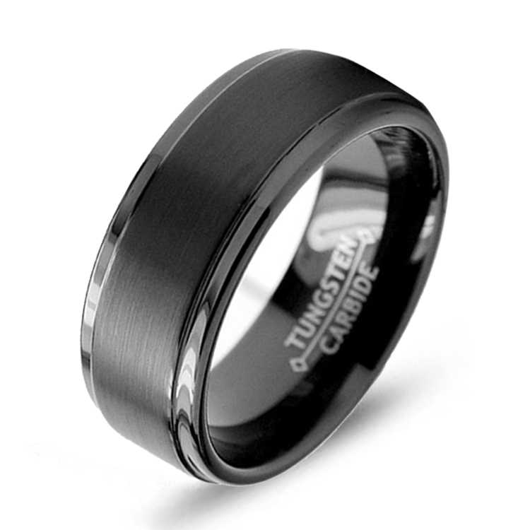 Jewelry Best Selling 8mm black tungsten ring men rings with Step Edge Center Brushed Featured Image