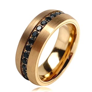 8mm Rose Gold Tungsten Carbide Ring Circle Cubic Zircon Mens Wedding Comfort Fit Band