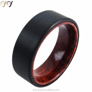 Width Customized Wood Inlay Sand Blast Hammer Tungsten Ring for Men