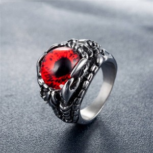 2022 Vintage Crystal Glass Stone Evil Eyeball Steampunk Spikes Style Retro Men Simple Stainless Steel Turkish Tiger Eye Ring