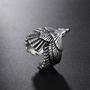 Stock Trendy Titanium Steel Ring Chunky Punk Rocker Eagle Ring For Women Men