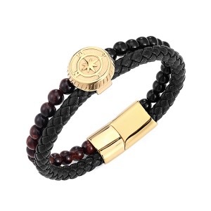 Gold Punk Alloy Leather Bracelet for Men Braided Rope Bracelet Bangle