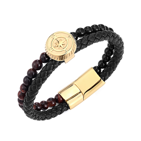 Gold Punk Alloy Leather Bracelet for Men Braided Rope Bracelet Bangle Featured Image