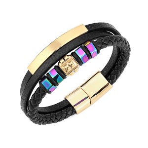 Big Discount Tungsten Nickel Ring Blank For Inlay - Stainless Steel Braided Leather Bracelet for Men Women Wristband Cuff Bangle Bracelet Magnetic Clasp – Ouyuan