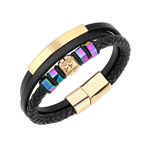 China Cheap price Tungsten Carbide Abalone Ring - Stainless Steel Braided Leather Bracelet for Men Women Wristband Cuff Bangle Bracelet Magnetic Clasp – Ouyuan