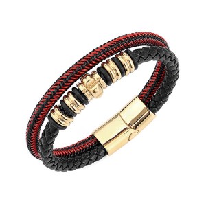 OEM/ODM Factory Tungsten 9mm Ring - Mens Womens Hand-Made Multi-strand Black Red Braided Leather Bangle Bracelet  – Ouyuan