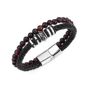 New Bracelet Bead and Leather Braided Bead Leather Bracelet for Men