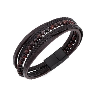 Factory Outlets Tungsten Carbide Ring Uk - New Mens Bracelet Bead and Leather Braided Multi-Layer Braided and Magnetic Clasp – Ouyuan