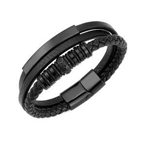 Factory directly Stainless Wedding Rings - 3 Layer Cuff Bracelet Magnetic Steel Punk Style Leather Bracelet Jewelry Gifts for Men – Ouyuan