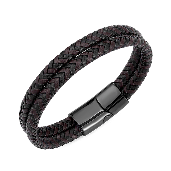 Wholesale Wood Inlay Tungsten Carbide Ring - Men’s Two-Strand Braided High Quality Leather Wheat Chain Bracelet with Magnetic Closure – Ouyuan
