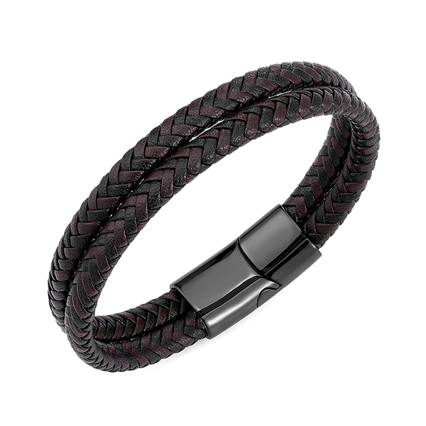 Factory Promotional Tungsten Carbide Ring Koa Wood Inlay - Men’s Two-Strand Braided High Quality Leather Wheat Chain Bracelet with Magnetic Closure – Ouyuan