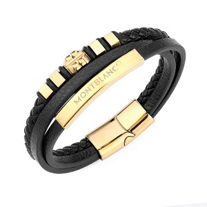 8 Year Exporter Tungsten Rings For Women - Mens Women Three-Strand Black Braided Leather Bracelet Bangle Wristband Steel Gold Ornaments – Ouyuan