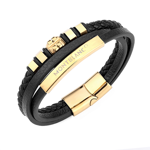 factory customized Tungsten Carbide Zelda Ring - Mens Women Three-Strand Black Braided Leather Bracelet Bangle Wristband Steel Gold Ornaments – Ouyuan