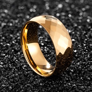 8mm Hammered gold plated men tungsten ring multi-faceted comfort fit