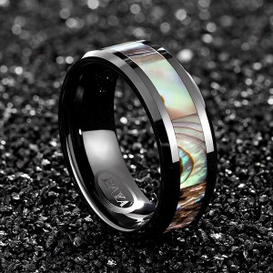 8mm Black Tungsten Wedding Band Natural Abalone Shell Inlay Tungsten Carbide Ring