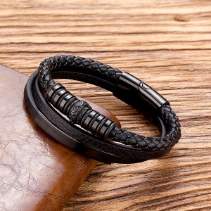 3 Layer Cuff Bracelet Magnetic Steel Punk Style Leather Bracelet Jewelry Gifts for Men