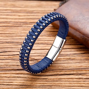 Braided Leather Bracelet for Men Leather Wristband Cuff Bangle Bracelet Magnetic Clasp