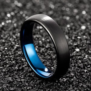 Unisex 5mm 6mm 7mm 8mm Classic Black Blue Domed Tungsten Carbide Wedding Band Ring Comfort Fit