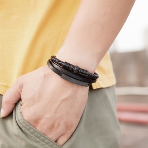 3 Layer Cuff Bracelet Magnetic Steel Punk Style Leather Bracelet Jewelry Gifts for Men