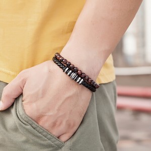 New Bracelet Bead and Leather Braided Bead Leather Bracelet for Men