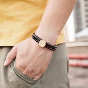 Gold Punk Alloy Leather Bracelet for Men Braided Rope Bracelet Bangle