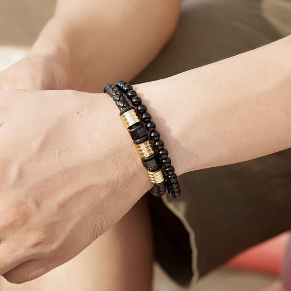 Massive Selection for Are Tungsten Carbide Rings Good Quality - Black Obsidian Braided Leather Beads Bracelet with 316L Stainless Steel Magnetic Closure – Ouyuan detail pictures