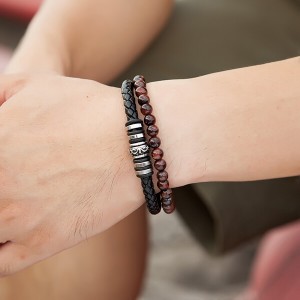 New Bracelet Bead and Leather Braided Bead Leather Bracelet for Men