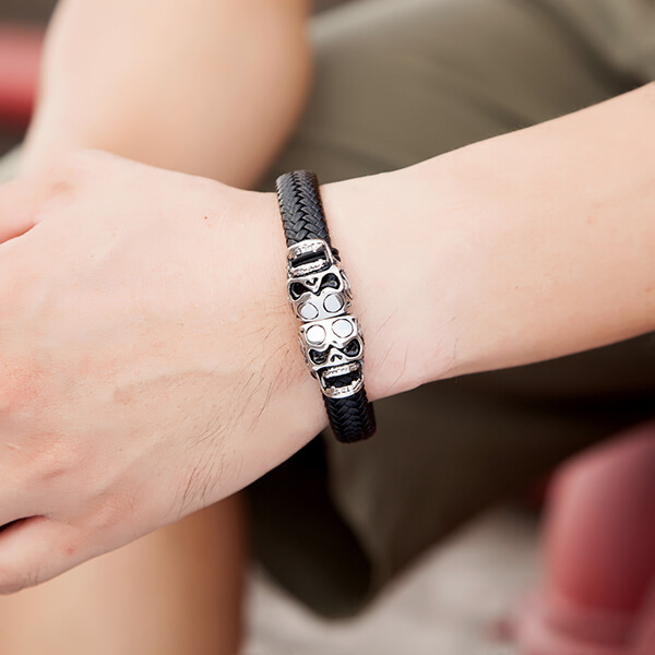 Made To Measure and Choice of Style Details about   Leather and Steel Skull Bracelet 