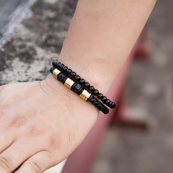 Massive Selection for Are Tungsten Carbide Rings Good Quality - Black Obsidian Braided Leather Beads Bracelet with 316L Stainless Steel Magnetic Closure – Ouyuan detail pictures