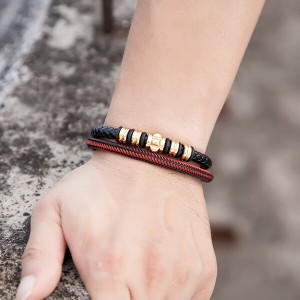 Fast delivery Rubber Rings Wedding - Mens Womens Hand-Made Multi-strand Black Red Braided Leather Bangle Bracelet  – Ouyuan