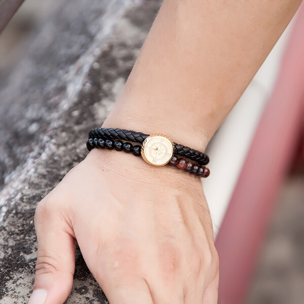 100% Original Tungsten Wood Wedding Band - Gold Punk Alloy Leather Bracelet for Men Braided Rope Bracelet Bangle – Ouyuan detail pictures