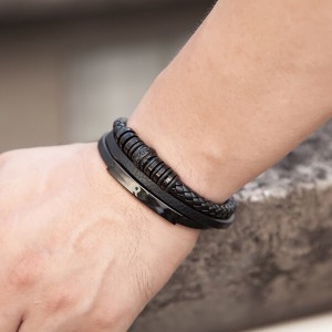 3 Layer Cuff Bracelet Magnetic Steel Punk Style Leather Bracelet Jewelry Gifts for Men