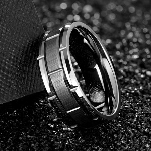 Tungsten Rings for Men Wedding Band Silver Brick Pattern Brushed Engagement Promise