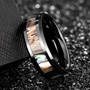8mm Black Tungsten Wedding Band Natural Abalone Shell Inlay Tungsten Carbide Ring