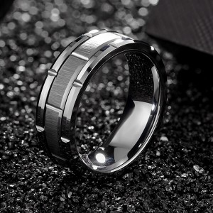 Tungsten Rings for Men Wedding Band Silver Brick Pattern Brushed Engagement Promise