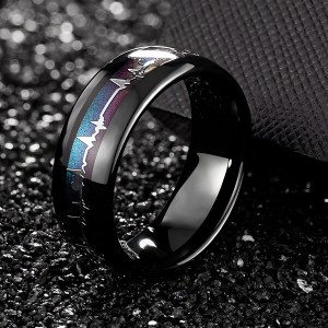 6mm 8mm EKG Heartbeat Wedding Band Silver Black Tungsten Carbide Ring for Men Women Comfort Fit Size 4-15