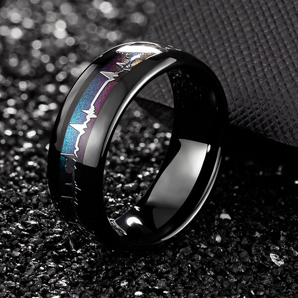 OEM Manufacturer Tungsten Carbide Ring Quality -  6mm 8mm EKG Heartbeat Wedding Band Silver Black Tungsten Carbide Ring for Men Women Comfort Fit Size 4-15 – Ouyuan detail pictures