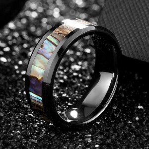 8mm Black Tungsten Wedding Band Natural Abalone Shell Inlay Tungsten Carbide Ring