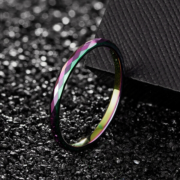 Manufacturer for Tungsten Carbide Rings Breakable - Multi-Faceted Tungsten Wedding Rings 2mm 4mm 6mm rainbow colors Bands for Men Women – Ouyuan detail pictures