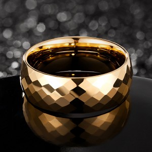 8mm Hammered gold plated men tungsten ring multi-faceted comfort fit