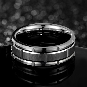 Tungsten Rings for Men Wedding Band Silver Brick Pattern Brushed Engagement Promise