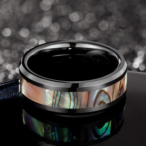 8mm Black Tungsten Wedding Band Natural Abalone Shell Inlay Tungsten Carbide Ring