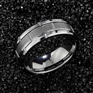 Tungsten Rings for Men Wedding Band Silver Brick Pattern Brushed Engagement Promise