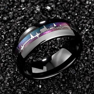 6mm 8mm EKG Heartbeat Wedding Band Silver Black Tungsten Carbide Ring for Men Women Comfort Fit Size 4-15