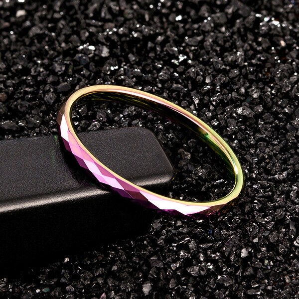 Manufacturer for Tungsten Carbide Rings Breakable - Multi-Faceted Tungsten Wedding Rings 2mm 4mm 6mm rainbow colors Bands for Men Women – Ouyuan detail pictures