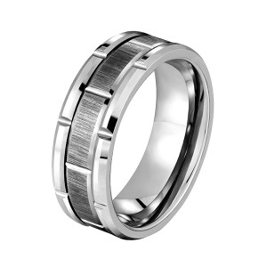 Tungsten Rings for Men Wedding Band Silver Brick Pattern Brushed Engagement Promise